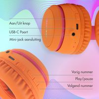 imoshion Kids LED Light Bluetooth Headphones - Kinder koptelefoon met decibelbegrenzer - Draadloze koptelefoon + AUX kabel - Hot Pink / Apricot Orange Crush