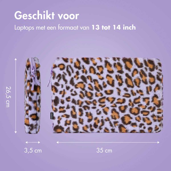 imoshion Fluffy Laptop hoes 13-14 inch - Laptopsleeve - Leopard Lilac