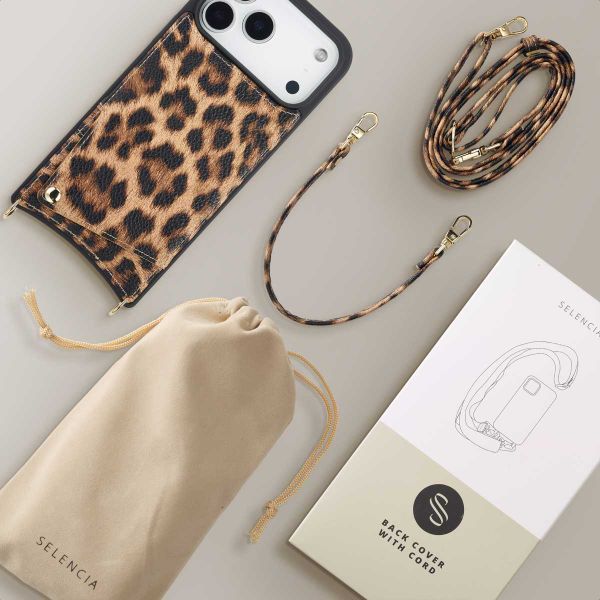 Selencia Nova Phone Case with Cord and Card Holder Apple iPhone 17 Pro Max - Leopard