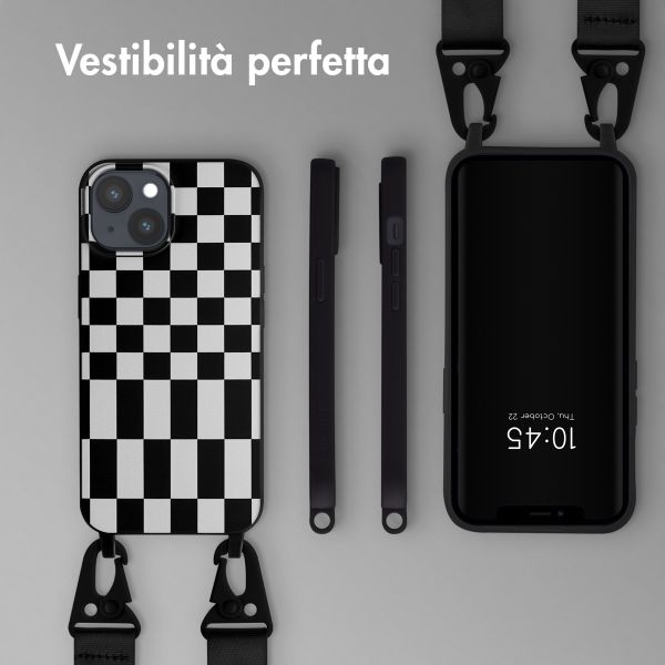 Selencia Siliconen design hoesje met afneembaar koord Apple iPhone 15 Plus - Irregular Check Black