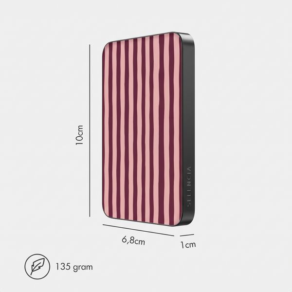 Selencia Vivid Powerbank 5.000 mAh - Draadloze Powerbank - MagSafe en Qi - Black / Bonbon Stripe Raspberry