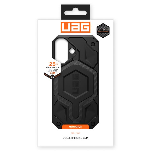 UAG Monarch Backcover Apple iPhone 16 - Carbon Fiber