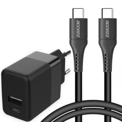 Accezz Wall Charger met USB-C naar USB-C kabel - Oplader - 20 Watt - 1 meter - Zwart