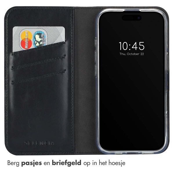Selencia Echt Leren Bookcase Apple iPhone 16 Plus - Zwart