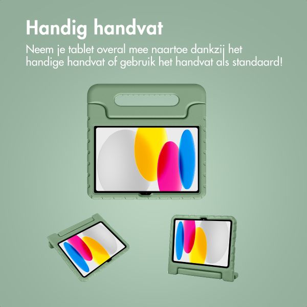 imoshion Kidspakket | Kidsproof backcover voor de Apple iPad 11 (2025) 11 inch A16 / iPad 10 (2022) 10.9 inch + Kinderkoptelefoon met draad + Reistafel - Groen