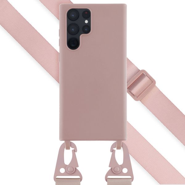 Selencia Siliconen hoesje met afneembaar koord Samsung Galaxy S22 Ultra - Sand Pink