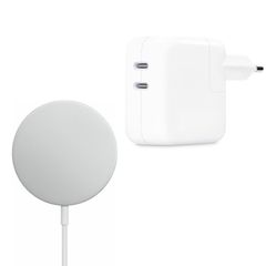 Apple Originele Dual USB-C Power Adapter 35W + Originele MagSafe Oplader 25W - 2 meter - Wit