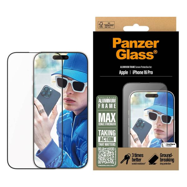 PanzerGlass Screenprotector Aluminium Frame Ultra Wide Fit met applicator Apple iPhone 16 Pro