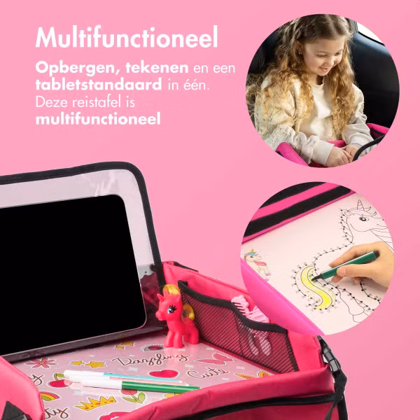 imoshion Kidspakket | Kidsproof backcover voor de Apple iPad 11 (2025) 11 inch A16 / iPad 10 (2022) 10.9 inch + Draadloze Kinderkoptelefoon Unicorn + Reistafel - Roze