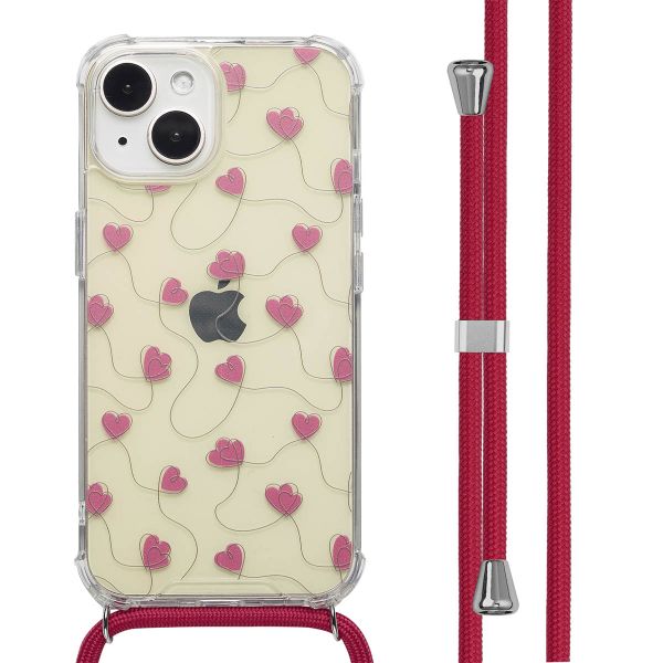 imoshion Design hoesje met koord Apple iPhone 15 - Dusty Rose Connected Hearts