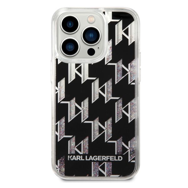 Karl Lagerfeld Liquid Glitter Backcover Monogram iPhone 14 Pro - Zwart