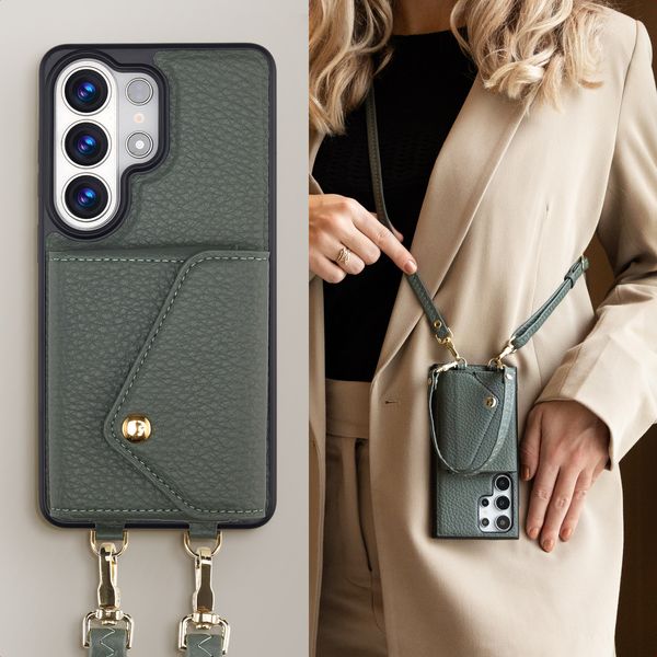 Selencia Sera Phone Case with Cord and Envelope Card Holder Samsung Galaxy S26 Ultra - Sage Green