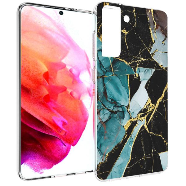 imoshion Design hoesje Samsung Galaxy S21 FE - Marmer -Gebroken Blauw