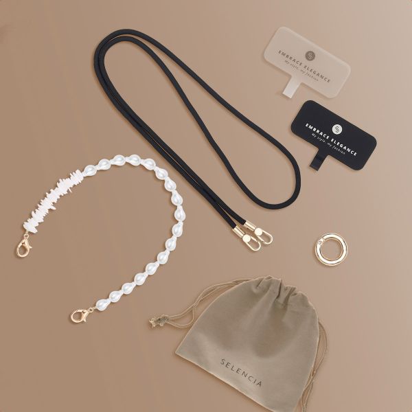 Selencia Telefoonkoorden Set met Parels en Schelpen - Midnight Black