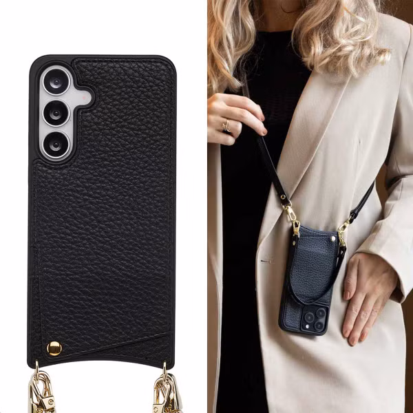 Selencia Nova Telefoonhoes met Koord en Pashouder Samsung Galaxy S25 FE - Zwart