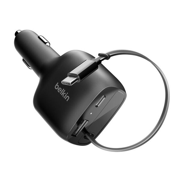 Belkin BoostCharge Autolader met uittrekbare kabel USB-C/USB-A 75W - Zwart