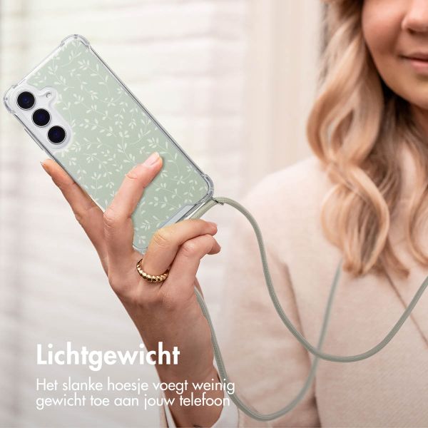 imoshion Design hoesje met koord Samsung Galaxy S25 - Smoke Green Flowers
