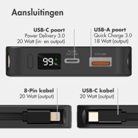 Accezz Powerbank met Geïntegreerde Kabels 10.000 mAh - Quick Charge en Power Delivery - Oranje Leeuw - Zwart