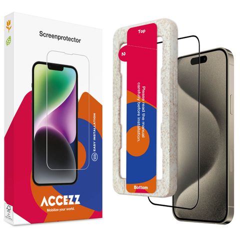 Accezz Gehard Glas Full Cover Screenprotector met applicator Apple iPhone 15 Pro