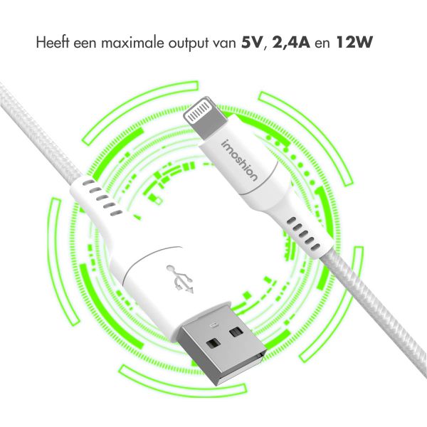 imoshion Lightning naar USB kabel - Non-MFi - Gevlochten textiel - 1,5 meter - Wit