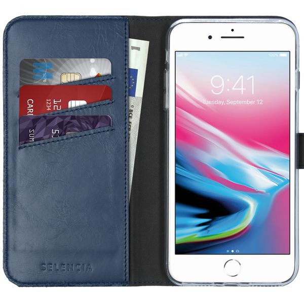 Selencia Echt Lederen Bookcase iPhone 8 Plus / 7 Plus - Blauw