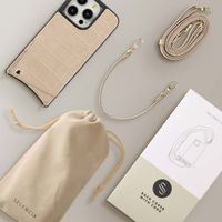 Selencia Nova Croco Phone Case with Cord and Card Holder Apple iPhone 14 Pro - Beige