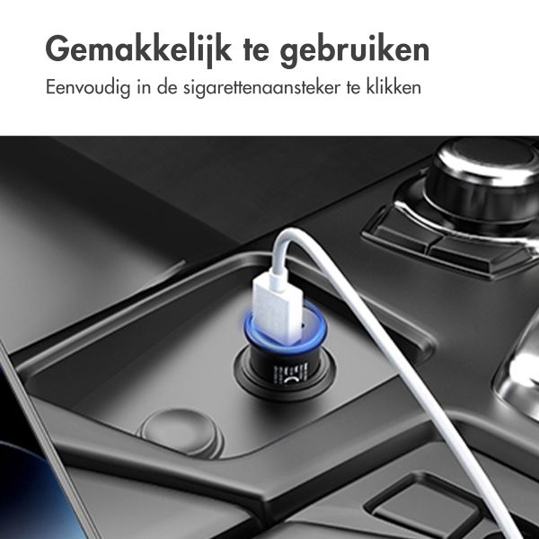 imoshion Mini autolader - 2 poorten - USB-A Quick Charge - USB-C Power Delivery - 60 Watt + Braided USB-C naar USB-C kabel - 1 meter - Zwart