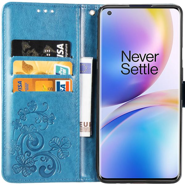 Klavertje Bloemen Bookcase OnePlus 8 Pro - Turquoise