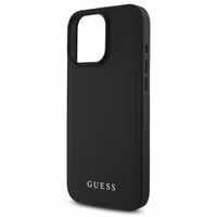 Guess Grained Backcover MagSafe met Flower Charm Strap Apple iPhone 16 Pro Max - Zwart