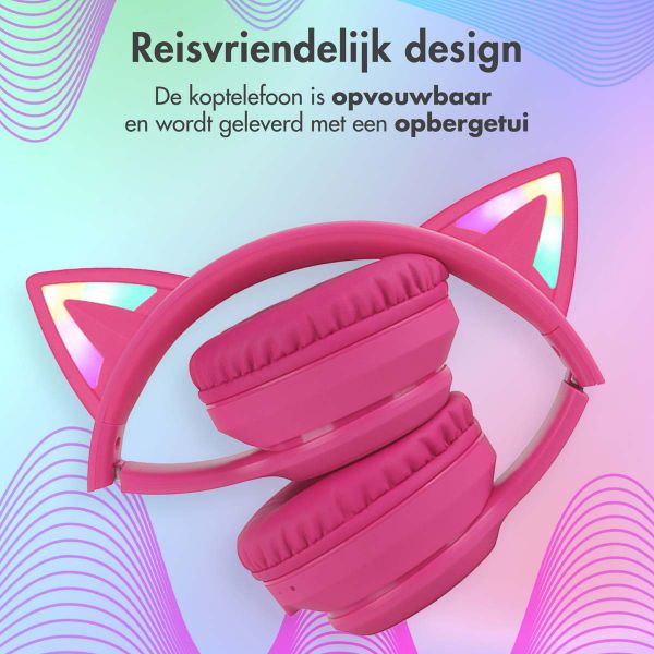 imoshion Draadloze Kinderkoptelefoon LED Light Cat Ear - Decibelbegrenzer - Met AUX kabel - Hot Pink