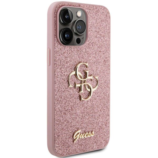 Guess 4G Metal Logo Glitter Backcover Apple iPhone 15 Pro Max - Roze