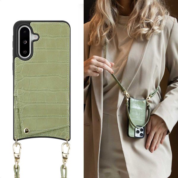 Selencia Nova Croco Backcover met koord en pashouder Samsung Galaxy A36 / A56 - Sage Green