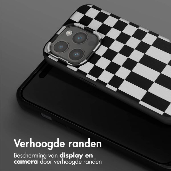 Selencia Siliconen design hoesje met afneembaar koord iPhone 15 Pro - Irregular Check Black