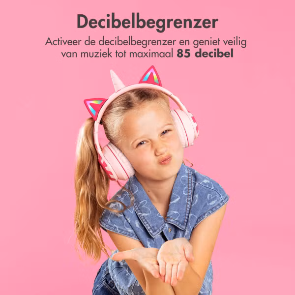 imoshion Kidspakket | Kidsproof backcover voor de Samsung Galaxy Tab A11 Plus / A9 Plus + Draadloze Kinderkoptelefoon Unicorn + Reistafel - Roze
