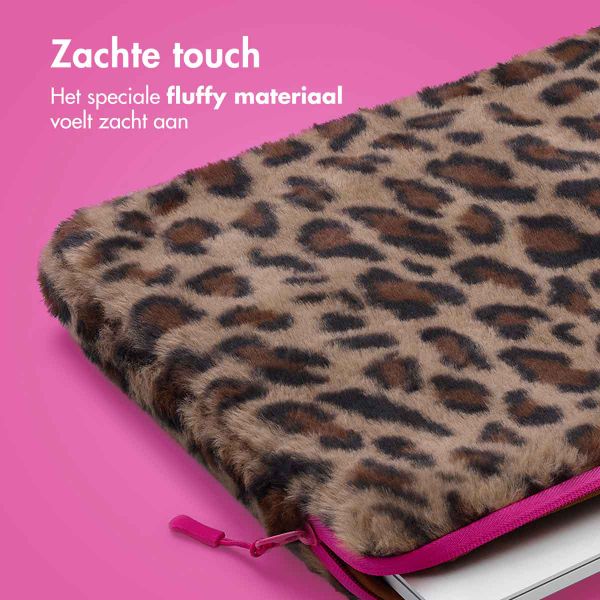 imoshion Fluffy Laptop hoes 13-14 inch - Laptopsleeve - Leopard Pink