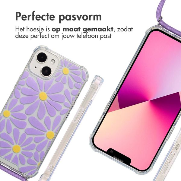 imoshion Design hoesje met koord Apple iPhone 13 - Tropical Violet Flowers Connect