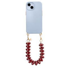 Selencia Rivièra MagSafe Backcover met afneembare haakjes voor de Apple iPhone 15 - Powder Blue + Lova Polskoord - Burgundy