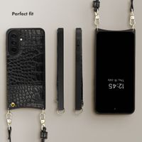 Selencia Nova Croco Phone Case with Cord and Card Holder Samsung Galaxy A37 (5G) - Black