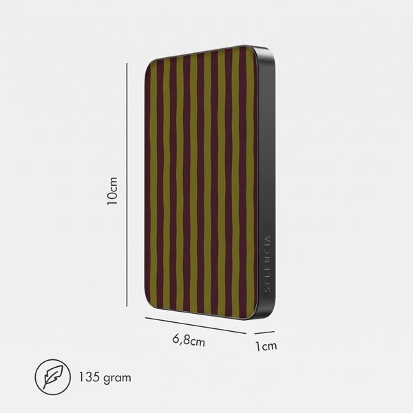 Selencia Vivid Powerbank 5.000 mAh - Draadloze Powerbank - MagSafe en Qi - Black / Bonbon Stripe Matcha