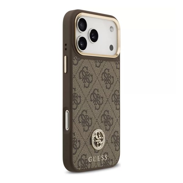 Guess Classic Strass Logo Leather Backcover met MagSafe Apple iPhone 17 Pro - Bruin