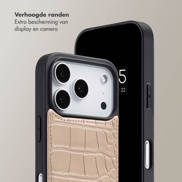 Selencia Nova Croco Telefoonhoes met Koord en Pashouder Apple iPhone 17 Pro - Beige