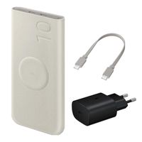 Samsung Originele Draadloze Powerbank Bundel | Samsung Galaxy Batterij Pack 10.000 mAh - 2x USB-C - Beige + Samsung 25 Watt USB-C Adapter