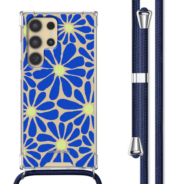 imoshion Design hoesje met koord Samsung Galaxy S24 Ultra - Cobalt Blue Flowers Connect