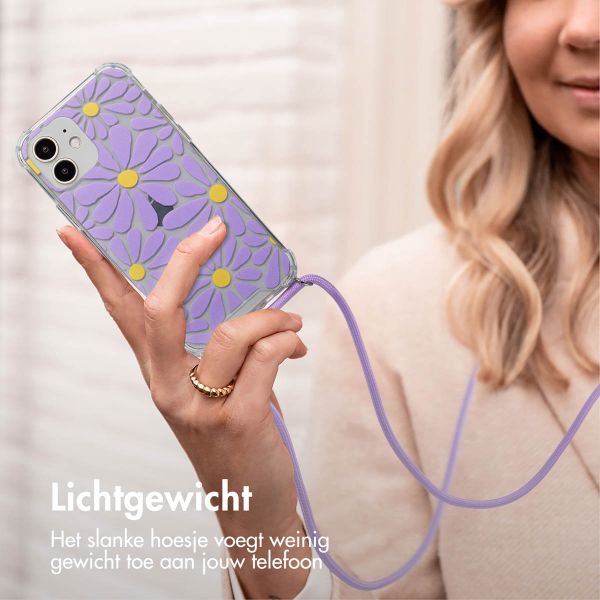 imoshion Design hoesje met koord Apple iPhone 12 (Pro) - Tropical Violet Flowers Connect