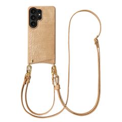 Selencia Nova Croco Phone Case with Cord and Card Holder Samsung Galaxy S26 Ultra - Toasted Almond
