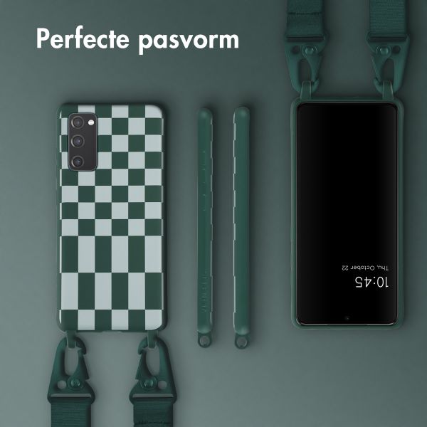 Selencia Siliconen design hoesje met afneembaar koord Samsung Galaxy S20 FE - Irregular Check Green