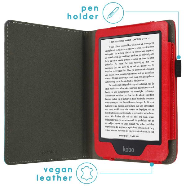 imoshion Vegan Leather Bookcase Kobo Clara 2E / Tolino Shine 4 - Rood