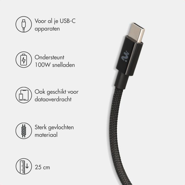 imoshion Braided USB-C naar USB-C kabel 100W - 0,25 meter - Zwart