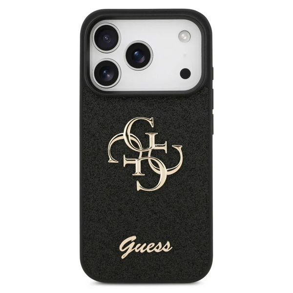 Guess 4G Metal Logo Glitter Backcover Apple iPhone 17 Pro - Zwart
