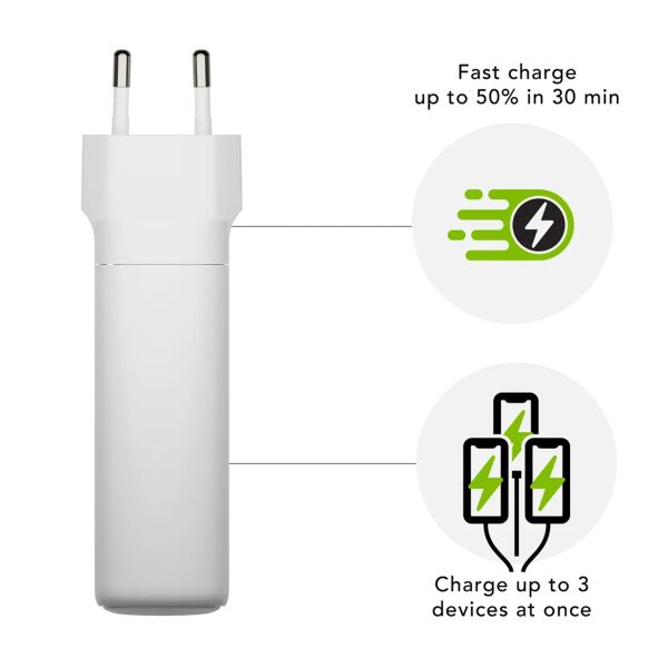 dbramante1928 re-charge | Wall Charger - USB-C 140 Watt + USB-C 100 Watt + USB-A 18 Watt - Wit